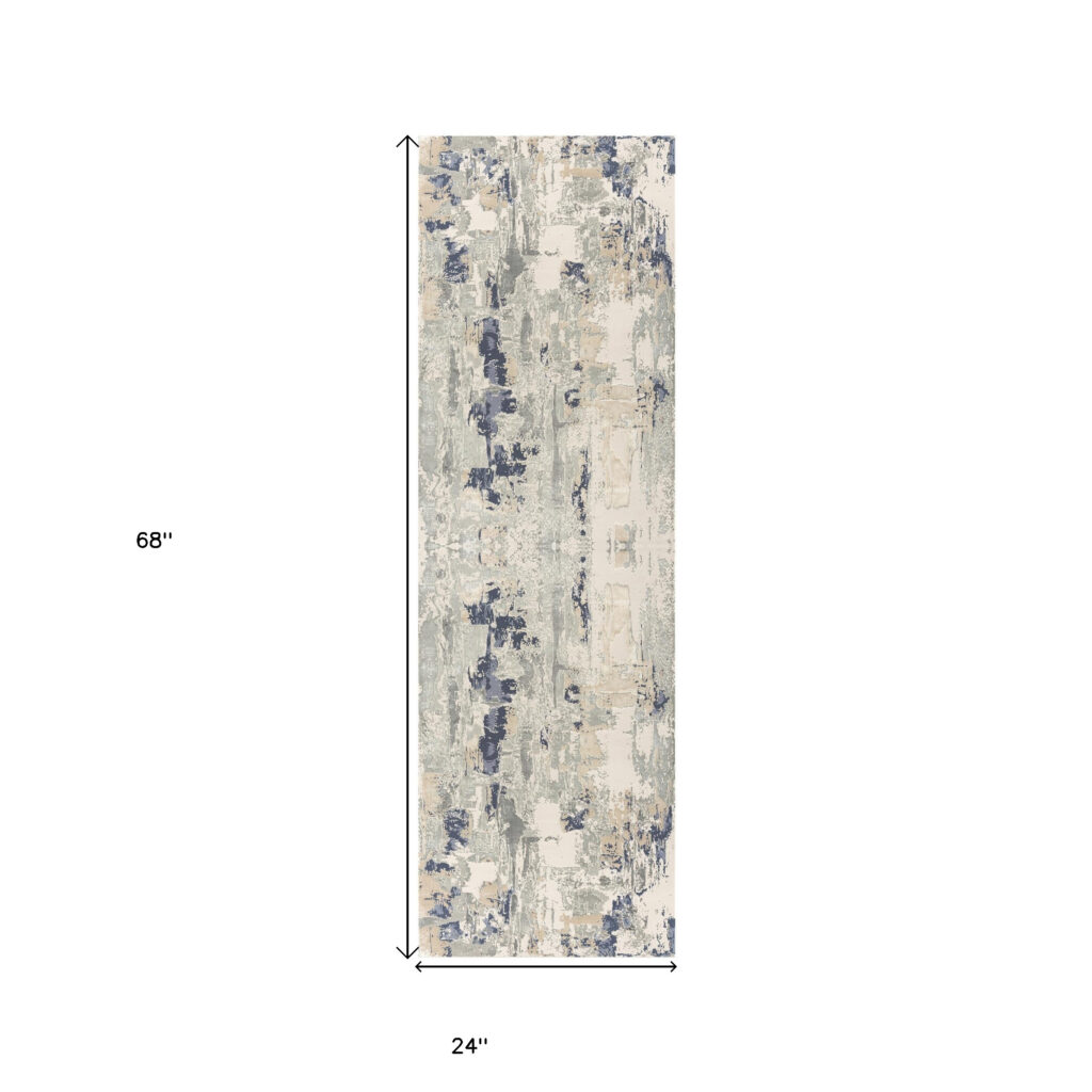 7' Runner Blue and Beige Abstract Runner Rug