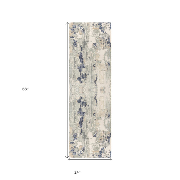 Home Decor — 7′ Runner Blue and Beige Abstract Runner Rug