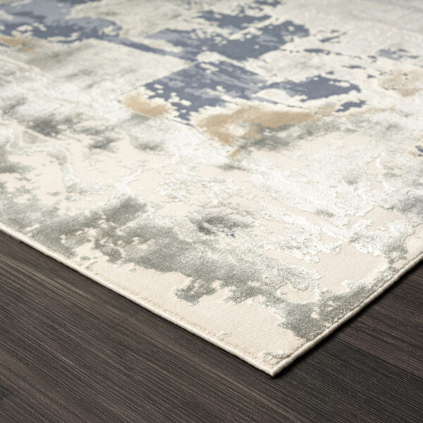 7' Runner Blue and Beige Abstract Runner Rug