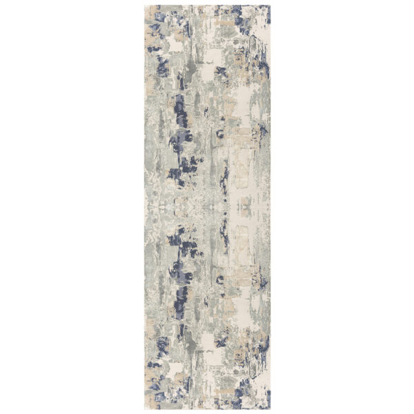 7' Runner Blue and Beige Abstract Runner Rug