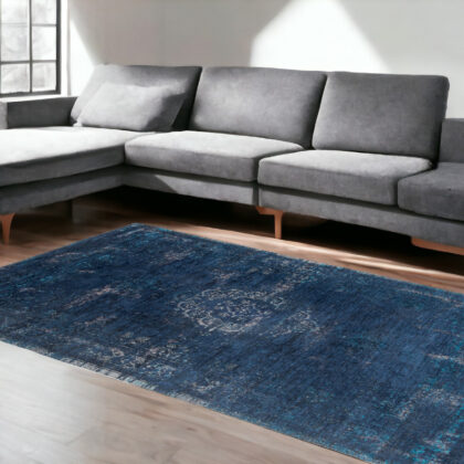 9' X 13' Blue and Gray Medallion Non Skid Area Rug