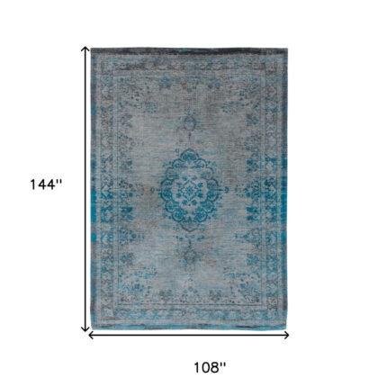 9' X 13' Gray and Green Medallion Non Skid Area Rug