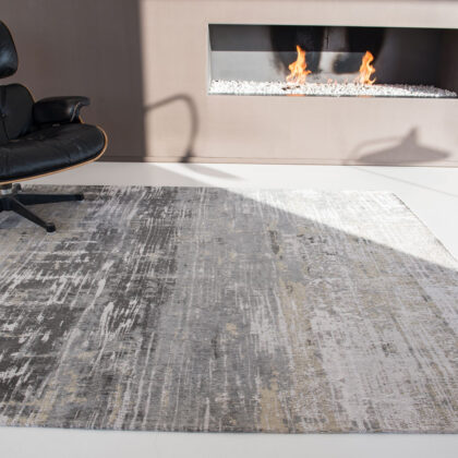 5' x 7' Gray and White Abstract Non Skid Area Rug