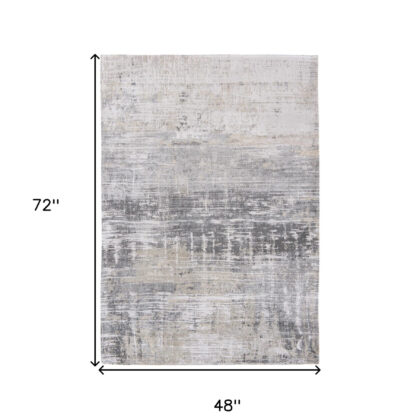 5' x 7' Gray and White Abstract Non Skid Area Rug