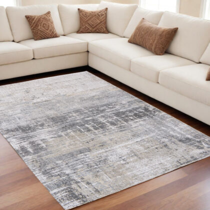 5' x 7' Gray and White Abstract Non Skid Area Rug
