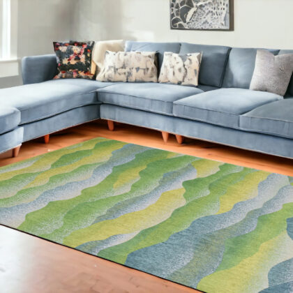 9' X 13' Green and Yellow Abstract Non Skid Area Rug