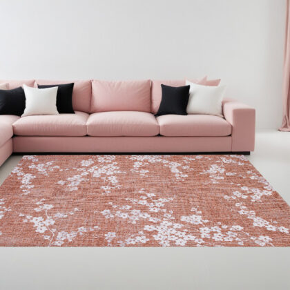 9' X 13' Red and White Round Oriental Non Skid Area Rug