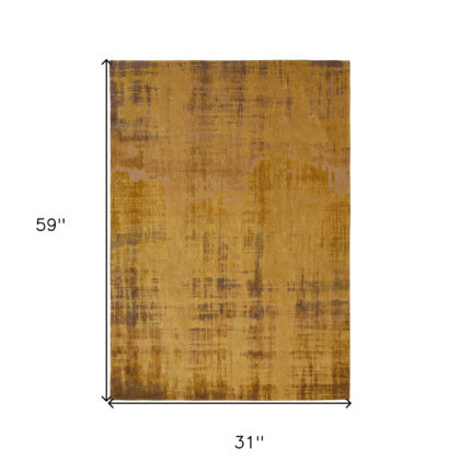 3' X 5' Yellow and Brown Abstract Non Skid Area Rug