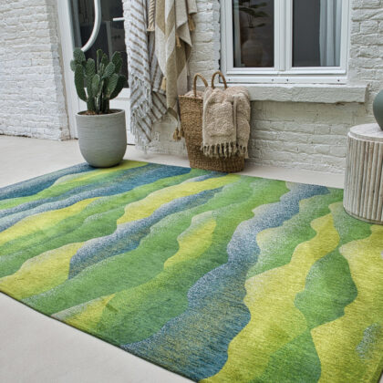 3' X 5' Green and Yellow Abstract Non Skid Area Rug