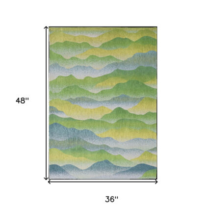 3' X 5' Green and Yellow Abstract Non Skid Area Rug