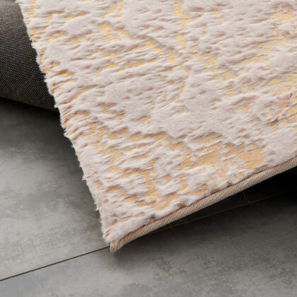 8' x 11' Beige and Gold Faux Fur Abstract Shag Non Skid Area Rug