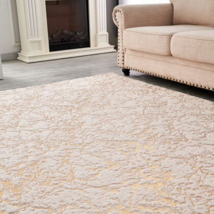 8' x 11' Beige and Gold Faux Fur Abstract Shag Non Skid Area Rug