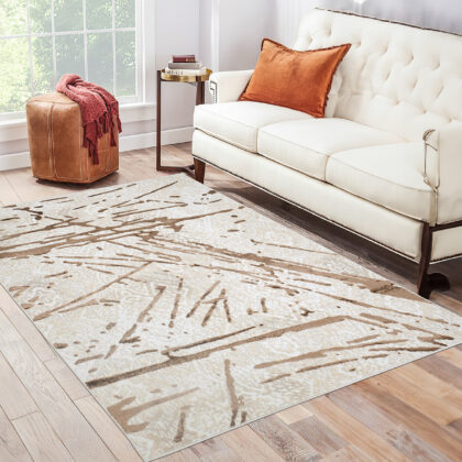 3' X 5' Ivory and Brown Abstract Area Rug