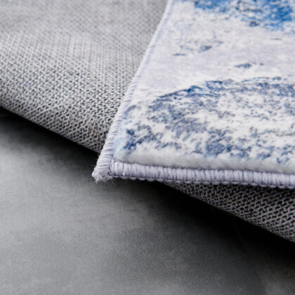2' x 3' Blue and Silver Abstract Shag Printed Washable Non Skid Area Rug