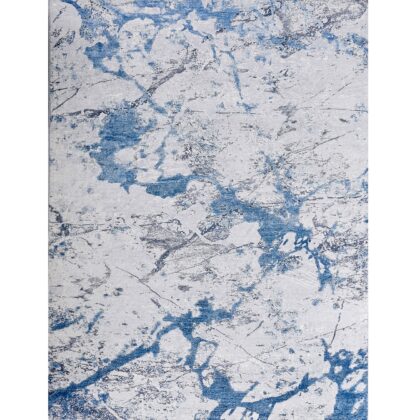 2' x 3' Blue and Silver Abstract Shag Printed Washable Non Skid Area Rug