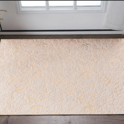 3' X 5' Beige and Gold Faux Fur Abstract Shag Non Skid Area Rug