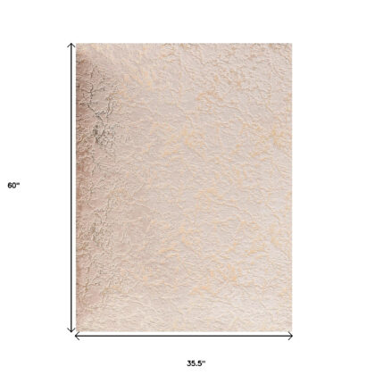 3' X 5' Beige and Gold Faux Fur Abstract Shag Non Skid Area Rug