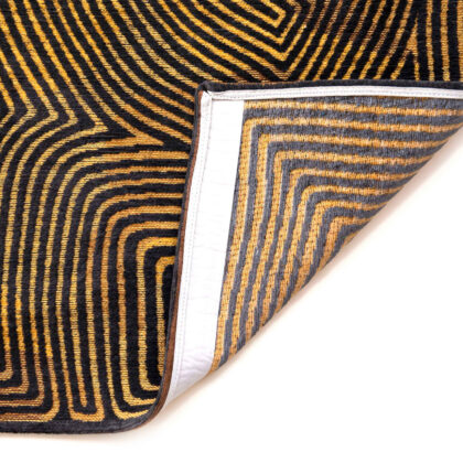 5' Black and Gold Round Abstract Non Skid Area Rug