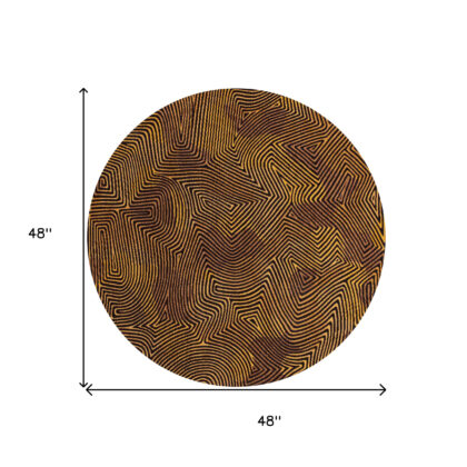 5' Black and Gold Round Abstract Non Skid Area Rug