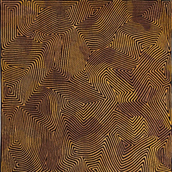 5' Black and Gold Round Abstract Non Skid Area Rug