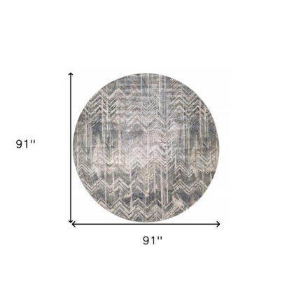 8' Grey Machine Woven Distressed Chevron Round Indoor Area Rug