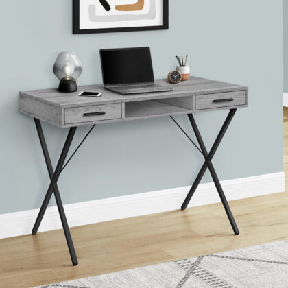 42" Gray and Black Computer Desk With Two Drawers