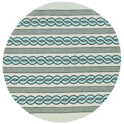 7' Round Ivory and Blue Round Abstract Indoor Outdoor Area Rug