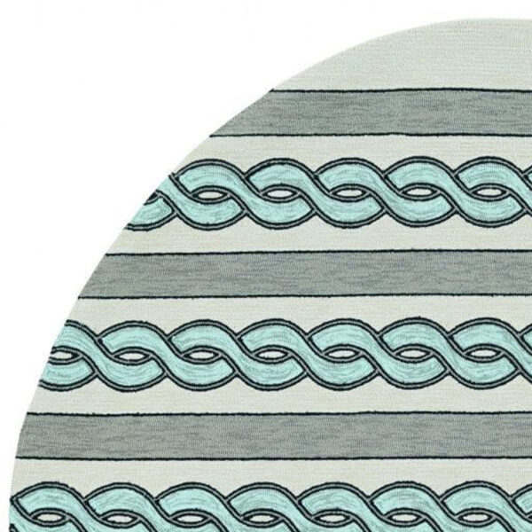 7' Round Ivory and Blue Round Abstract Indoor Outdoor Area Rug