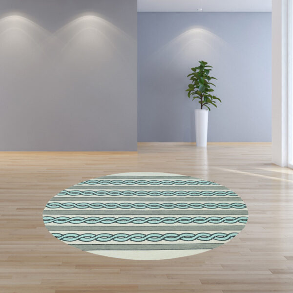 7' Round Ivory and Blue Round Abstract Indoor Outdoor Area Rug