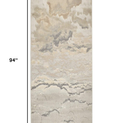 8' Brown and Ivory Abstract Power Loom Runner Rug