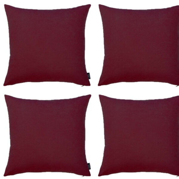Set Of Four 20" X 20" Claret Red Polyester Zippered Pillow Cover