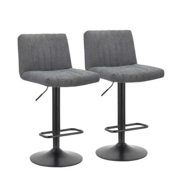 Set of Two Gray and Black Fabric and Metal Low Back Adjustable Height Bar Chairs