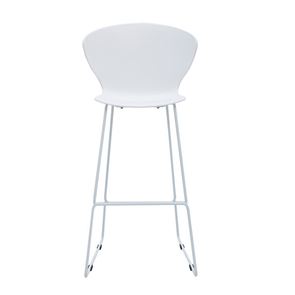 Set of Two 30" White and Silver Heavy Duty Plastic and Metal Low Back Bar Height Bar Chairs