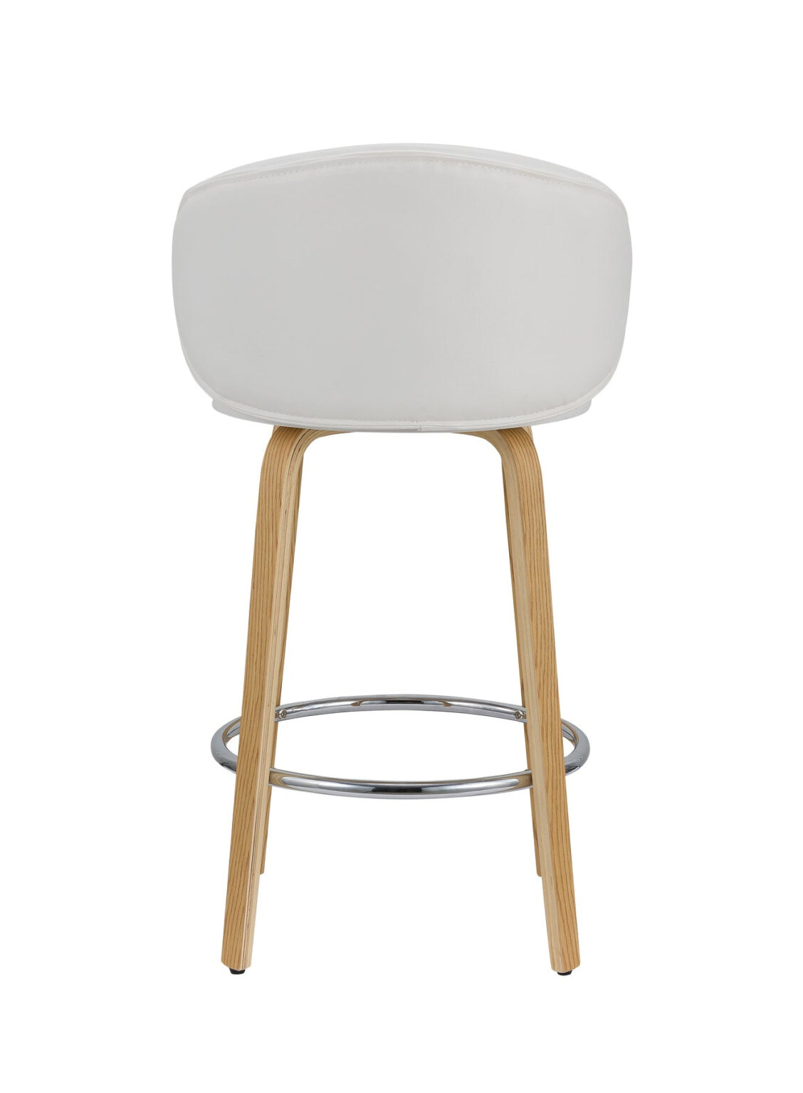 Set of Two 26" White and Brown Faux Leather and Solid Wood Low Back Counter Height Bar Chairs