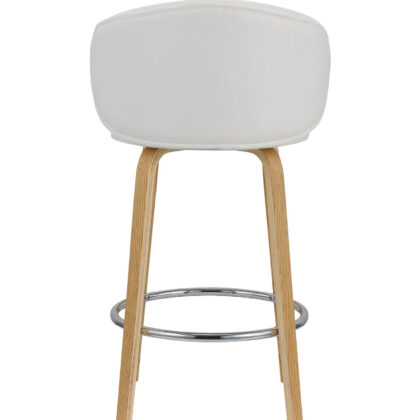 Set of Two 26" White and Brown Faux Leather and Solid Wood Low Back Counter Height Bar Chairs