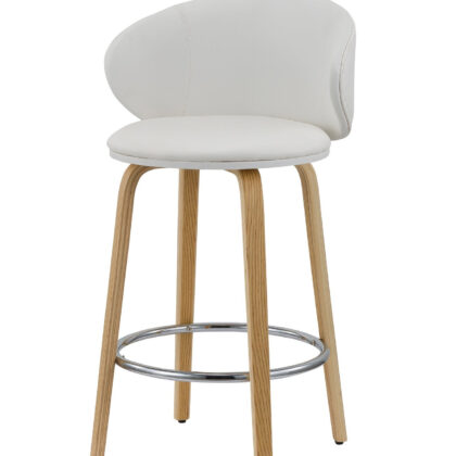 Set of Two 26" White and Brown Faux Leather and Solid Wood Low Back Counter Height Bar Chairs