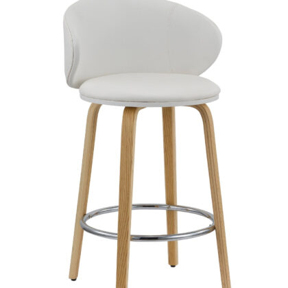 Set of Two 26" White and Brown Faux Leather and Solid Wood Low Back Counter Height Bar Chairs