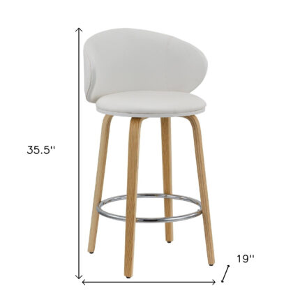 Set of Two 26" White and Brown Faux Leather and Solid Wood Low Back Counter Height Bar Chairs