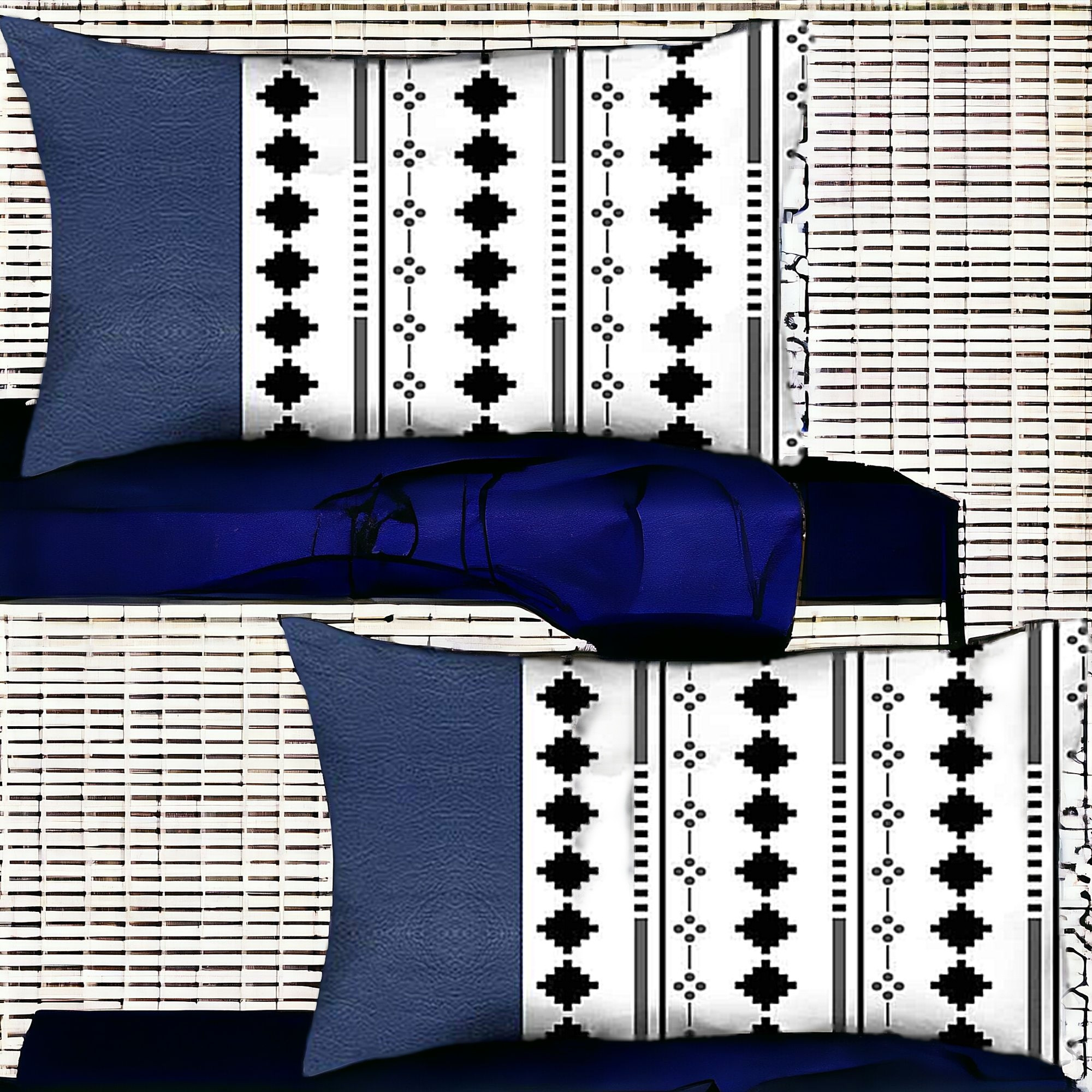 Set Of Two 20" X 12" Navy Blue Faux Leather Diamond Zippered Pillow - Image 5