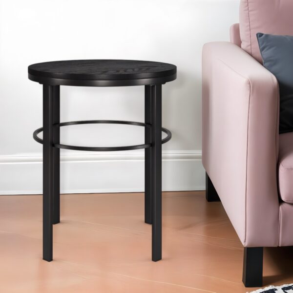 24" Black Wood And Steel Round End Table