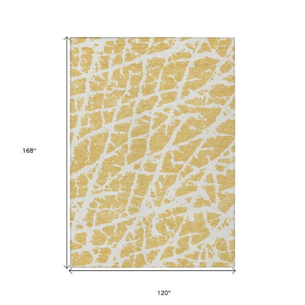 10' X 14' Gold and White Abstract Washable Non Skid Indoor Outdoor Area Rug