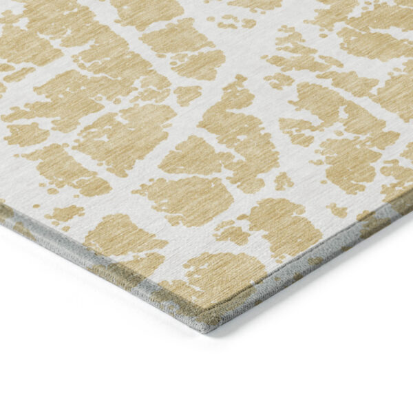 10' X 14' Gold and White Abstract Washable Non Skid Indoor Outdoor Area Rug