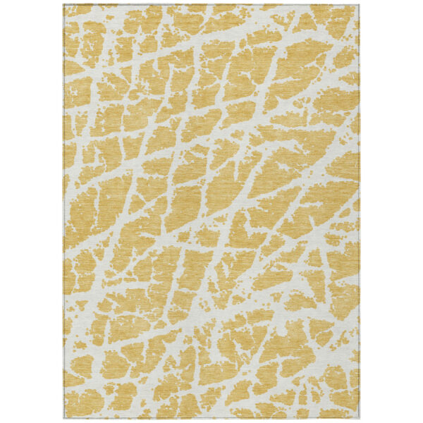10' X 14' Gold and White Abstract Washable Non Skid Indoor Outdoor Area Rug