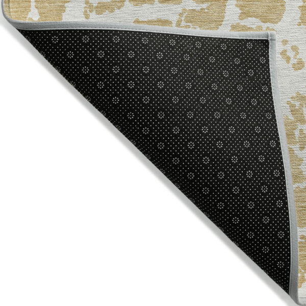 10' X 14' Gold and White Abstract Washable Non Skid Indoor Outdoor Area Rug