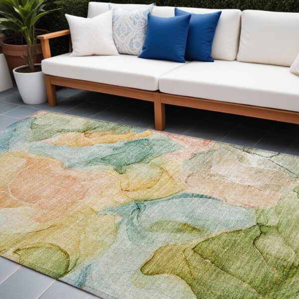 8' X 10' Blue Abstract Washable Non Skid Indoor Outdoor Area Rug