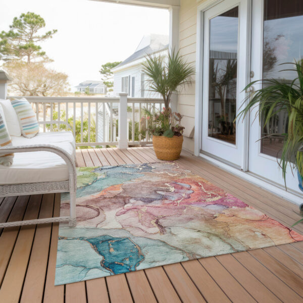 9' X 12' Blue Abstract Washable Non Skid Indoor Outdoor Area Rug