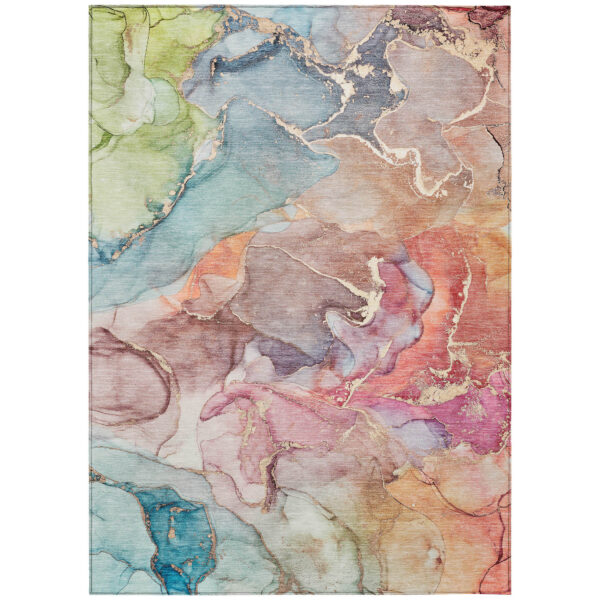 9' X 12' Blue Abstract Washable Non Skid Indoor Outdoor Area Rug