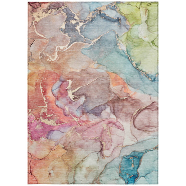 9' X 12' Blue Abstract Washable Non Skid Indoor Outdoor Area Rug