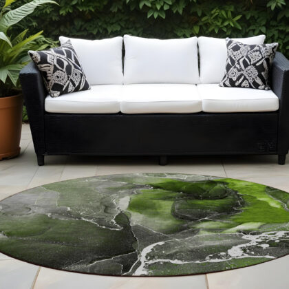 8' Round Green Round Abstract Washable Non Skid Indoor Outdoor Area Rug