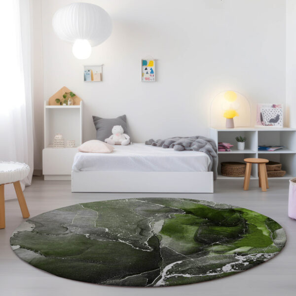 8' Round Green Round Abstract Washable Non Skid Indoor Outdoor Area Rug
